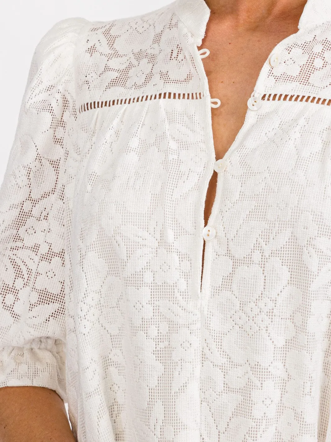WOMEN'S SHORT SLEEVE BUTTON UP LACE DETAILED TUNIC MINI DRESS