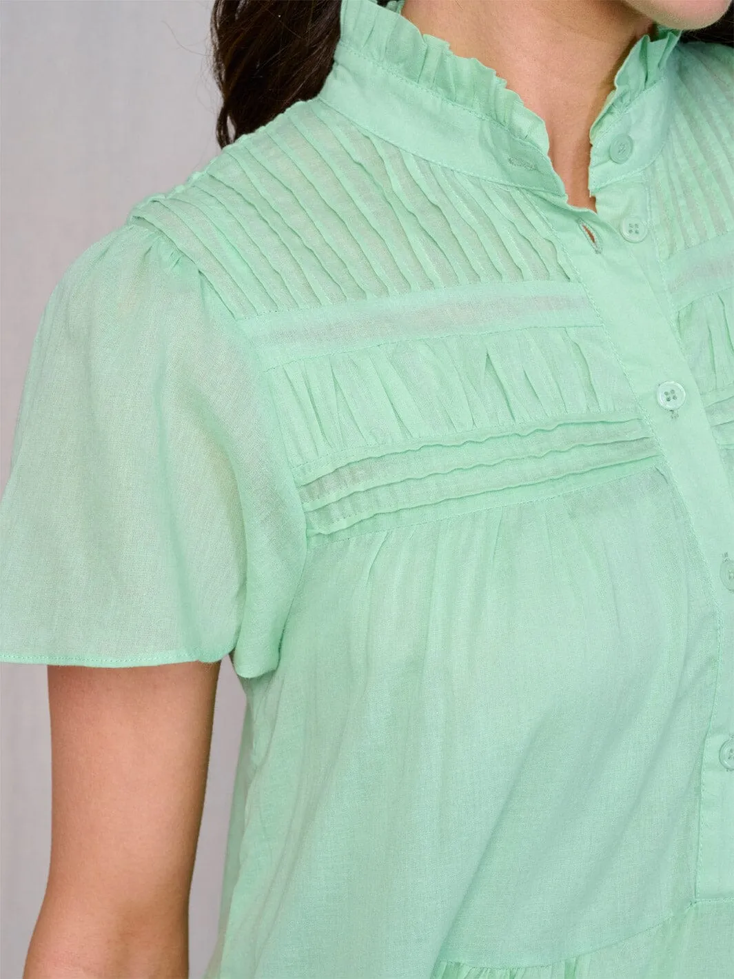 WOMEN'S SHORT SLEEVE BUTTON UP TIERED TUNIC MINI DRESS