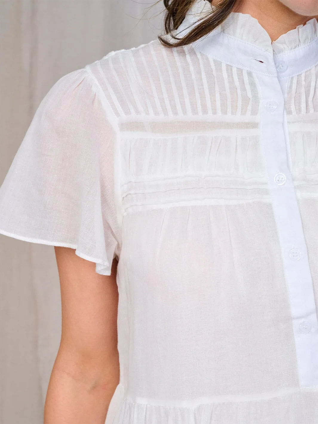 WOMEN'S SHORT SLEEVE BUTTON UP TIERED TUNIC MINI DRESS