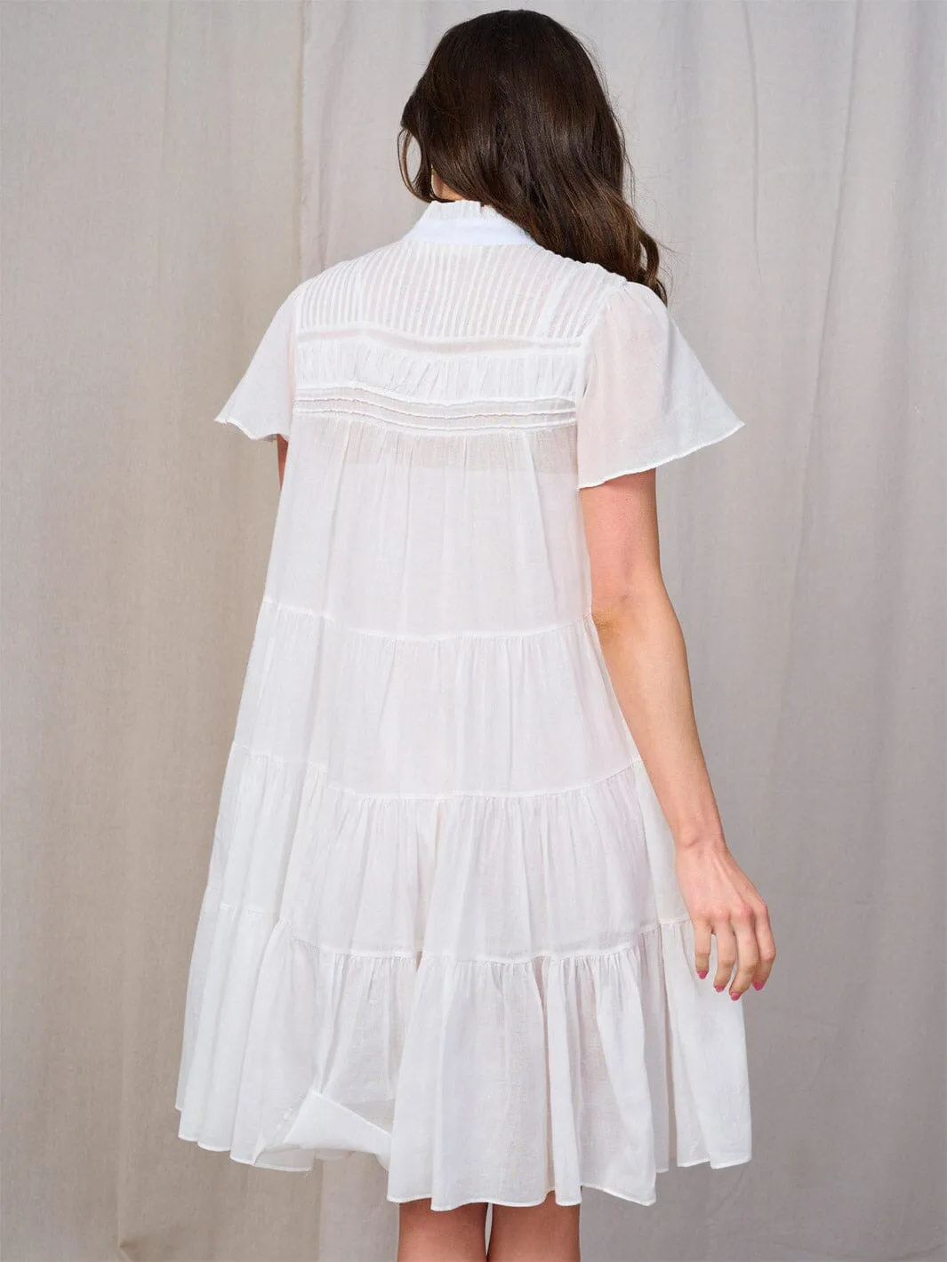 WOMEN'S SHORT SLEEVE BUTTON UP TIERED TUNIC MINI DRESS