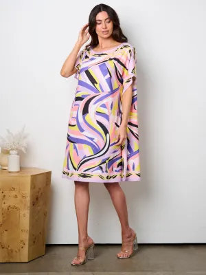 WOMEN'S SHORT SLEEVE MULTI PRINT TUNIC MINI DRESS