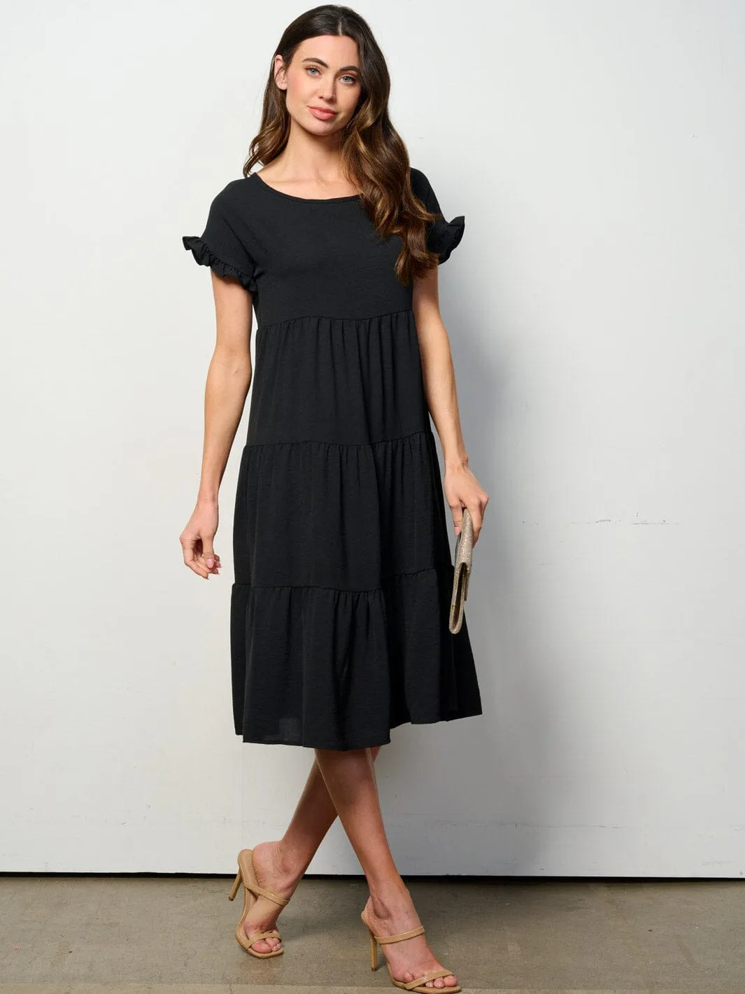 WOMEN'S SHORT SLEEVE TIERED TUNIC MIDI DRESS