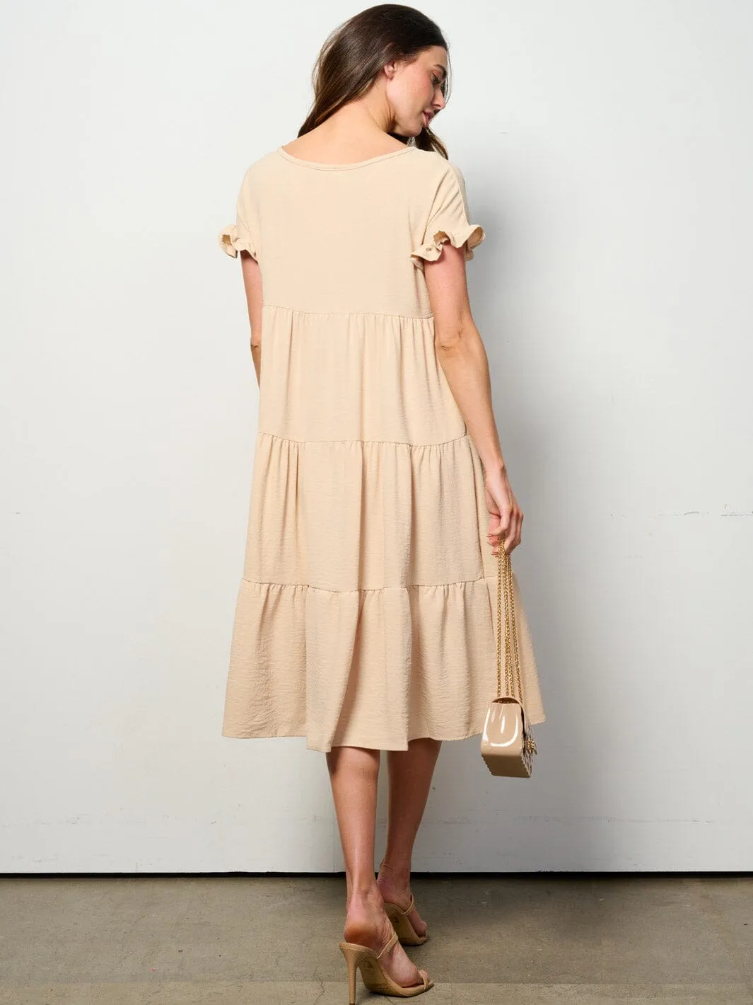 WOMEN'S SHORT SLEEVE TIERED TUNIC MIDI DRESS