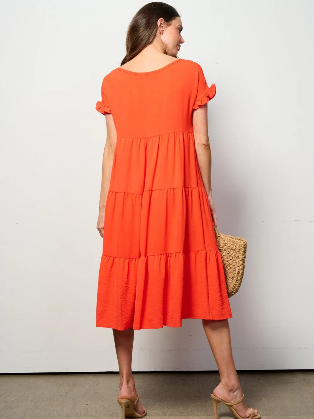 WOMEN'S SHORT SLEEVE TIERED TUNIC MIDI DRESS