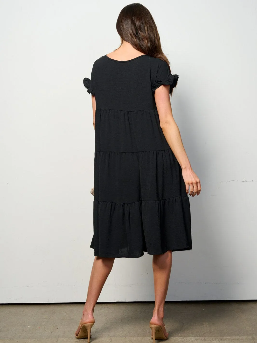 WOMEN'S SHORT SLEEVE TIERED TUNIC MIDI DRESS
