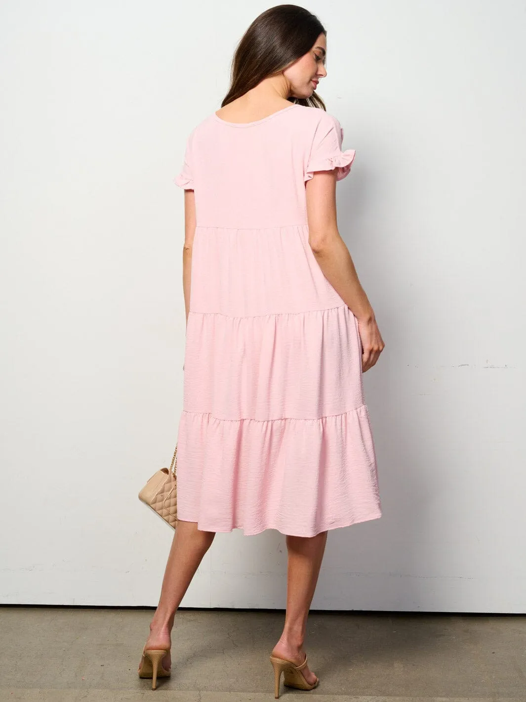 WOMEN'S SHORT SLEEVE TIERED TUNIC MIDI DRESS