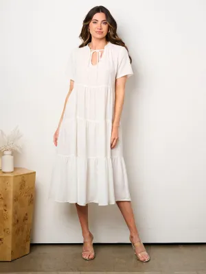 WOMEN'S SHORT SLEEVE V-NECK TIERED MIDI DRESS