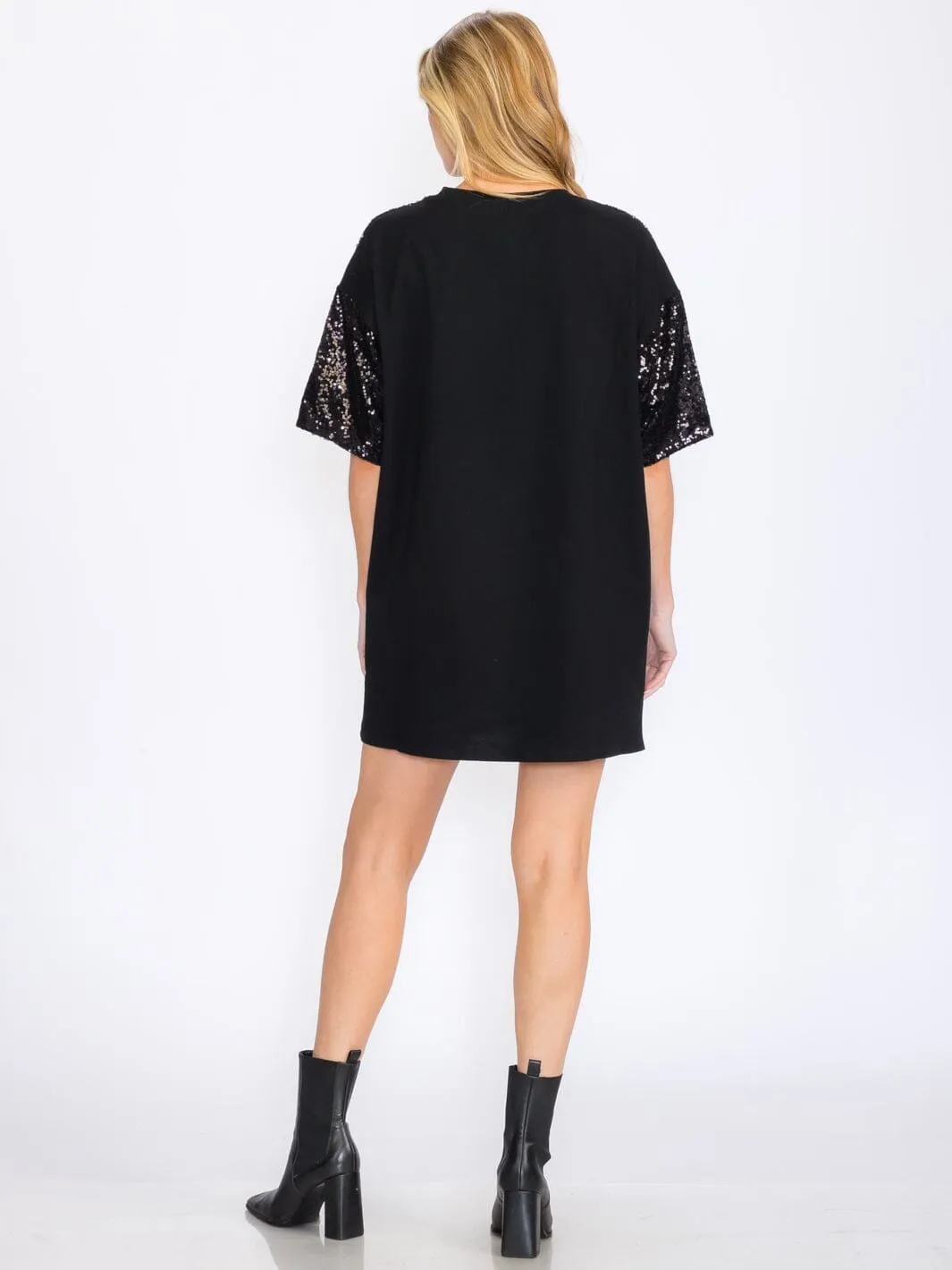 WOMEN'S SHORT SLEEVES POCKETS GRAPHIC TUNIC SEQUINS MINI DRESS