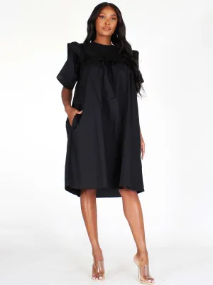 WOMEN'S SHORT SLEEVES POCKETS TUNIC MIDI DRESS