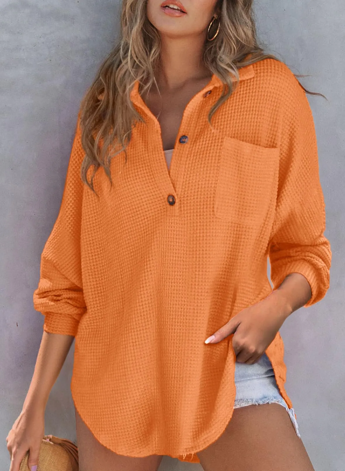 Women's Waffle Knit Long Sleeve Sweatshirt (Buy 2 Free Shipping)