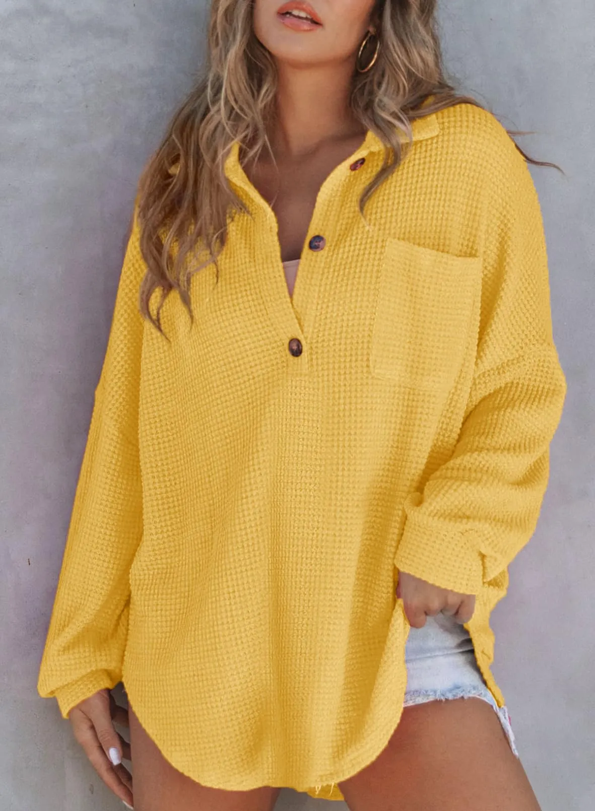 Women's Waffle Knit Long Sleeve Sweatshirt (Buy 2 Free Shipping)