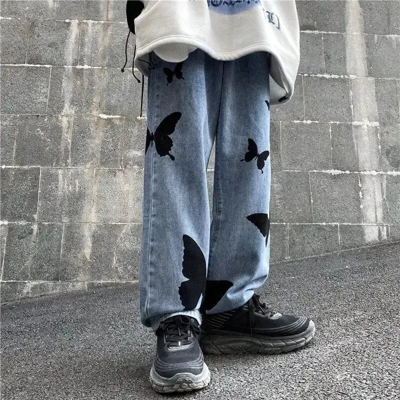 Y2K Baggy Jeans with Butterfly Print for a Nostalgic Look