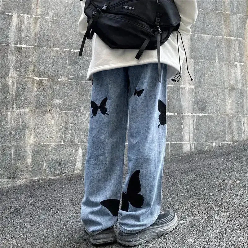 Y2K Baggy Jeans with Butterfly Print for a Nostalgic Look