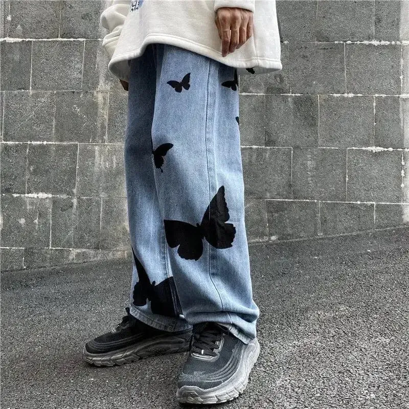 Y2K Baggy Jeans with Butterfly Print for a Nostalgic Look
