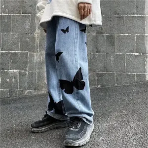 Y2K Baggy Jeans with Butterfly Print for a Nostalgic Look