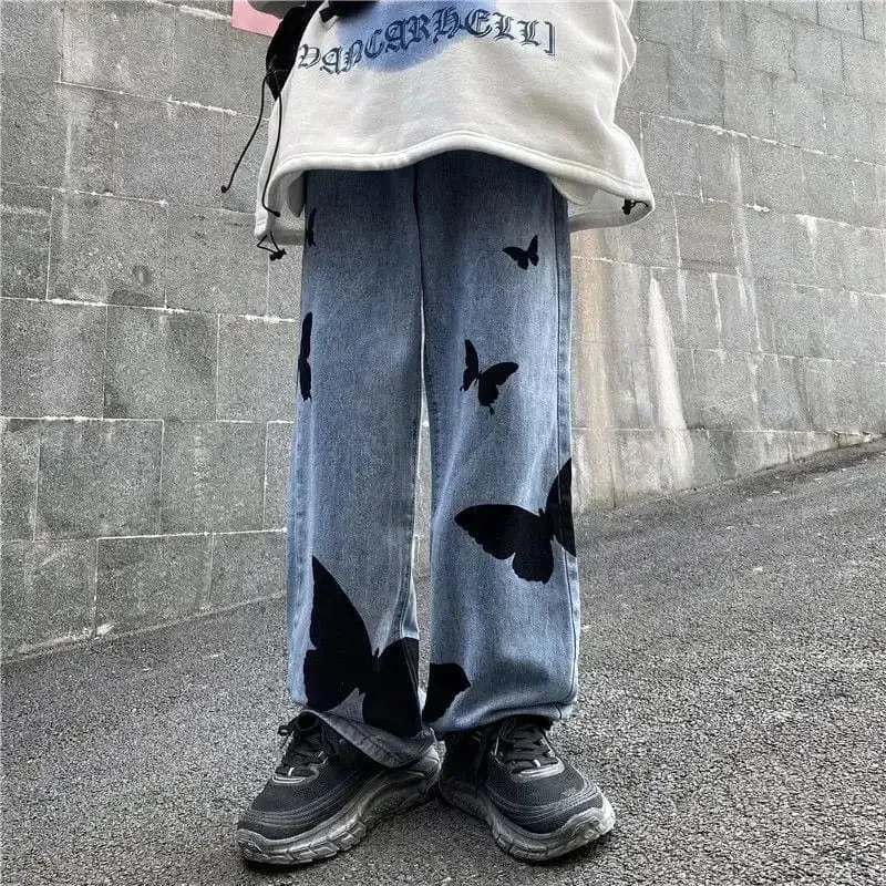 Y2K Baggy Jeans with Butterfly Print for a Nostalgic Look