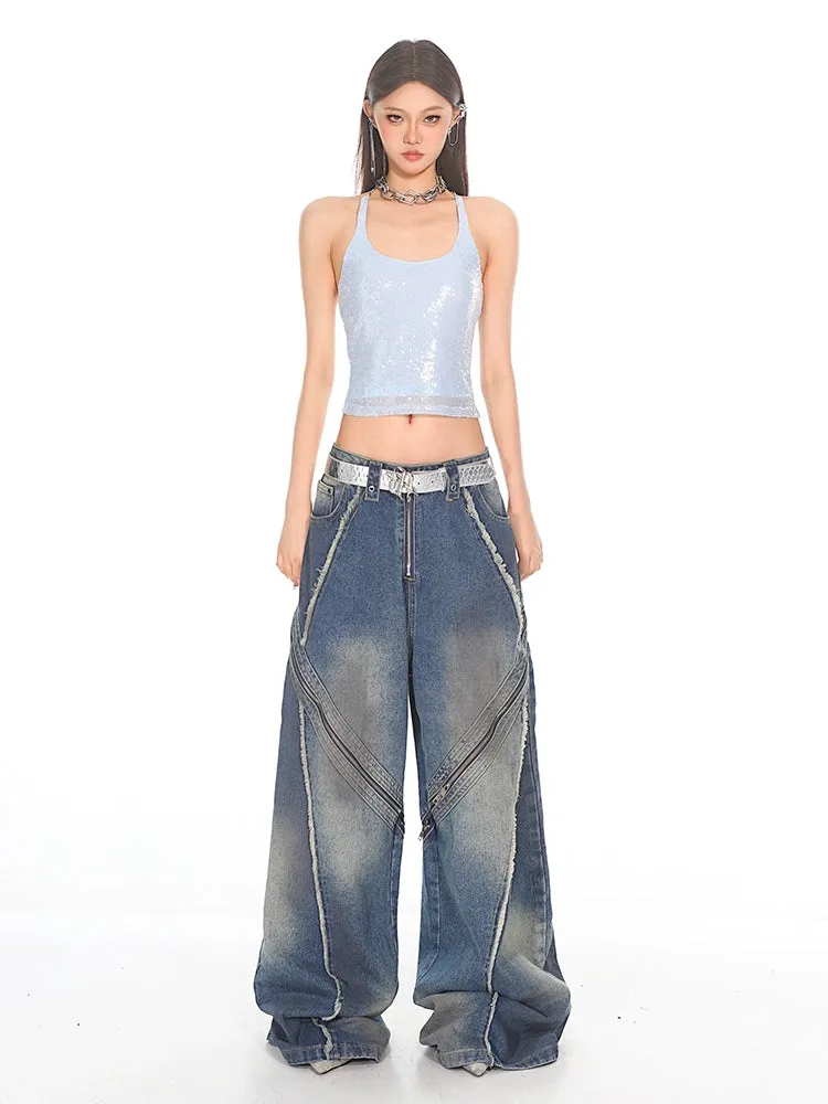 Zip Ultra Wide Leg Denim Jeans