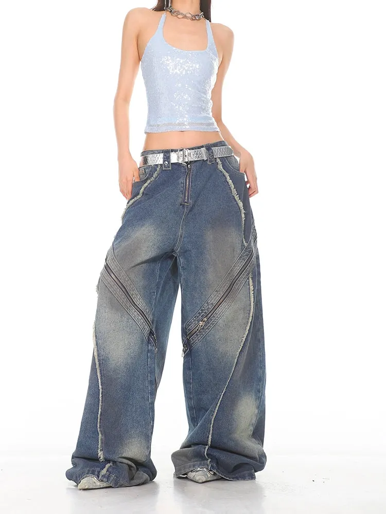 Zip Ultra Wide Leg Denim Jeans